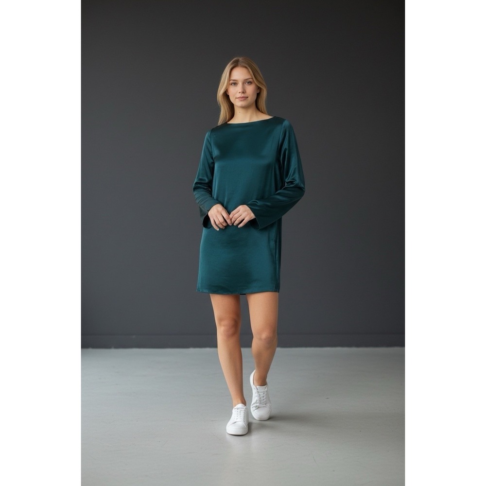 Madewell Satin Shift Mini Dress in‎ Smokey Spruce Size Medium